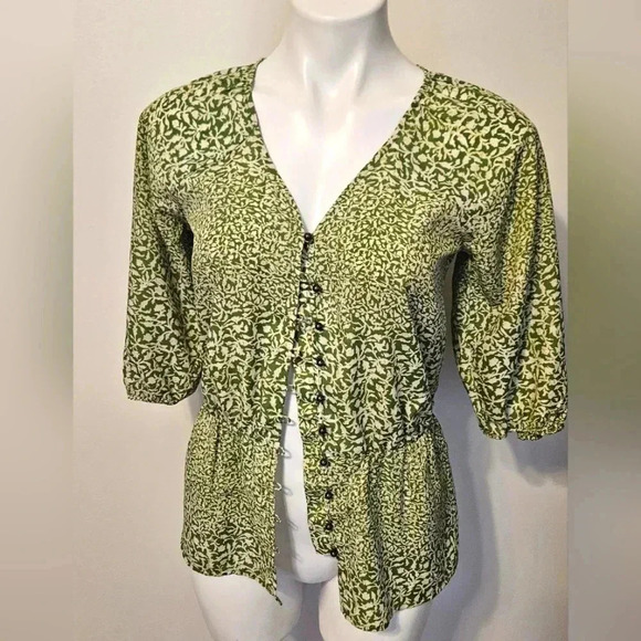 Banana Republic Green Floral Peplum Top Size XS - Picture 7 of 9